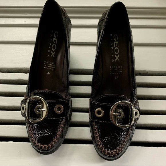 Geox woman’s shoes dolly patent leather wedge 3” heel beautiful burgundy - Picture 2 of 5